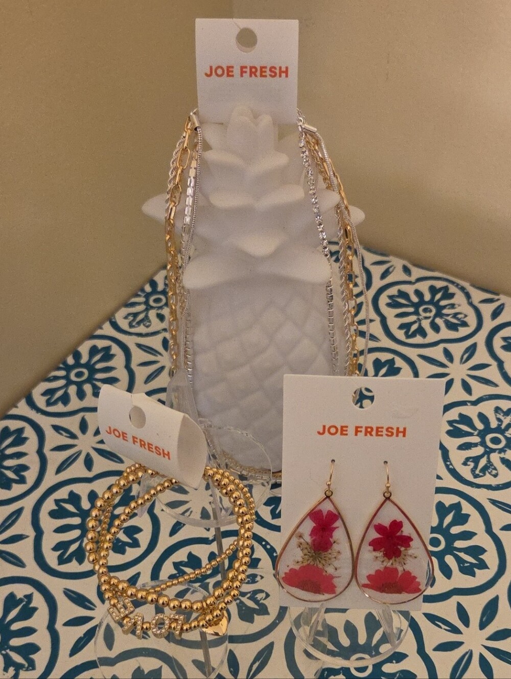 Joe Fresh Gold Bracelet Set, Multi-Strand Necklace And Floral  Teardrop Earrings